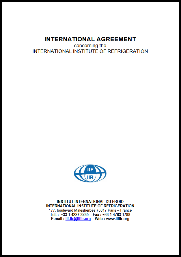 Cover of the International Agreement of the IIR, 1920