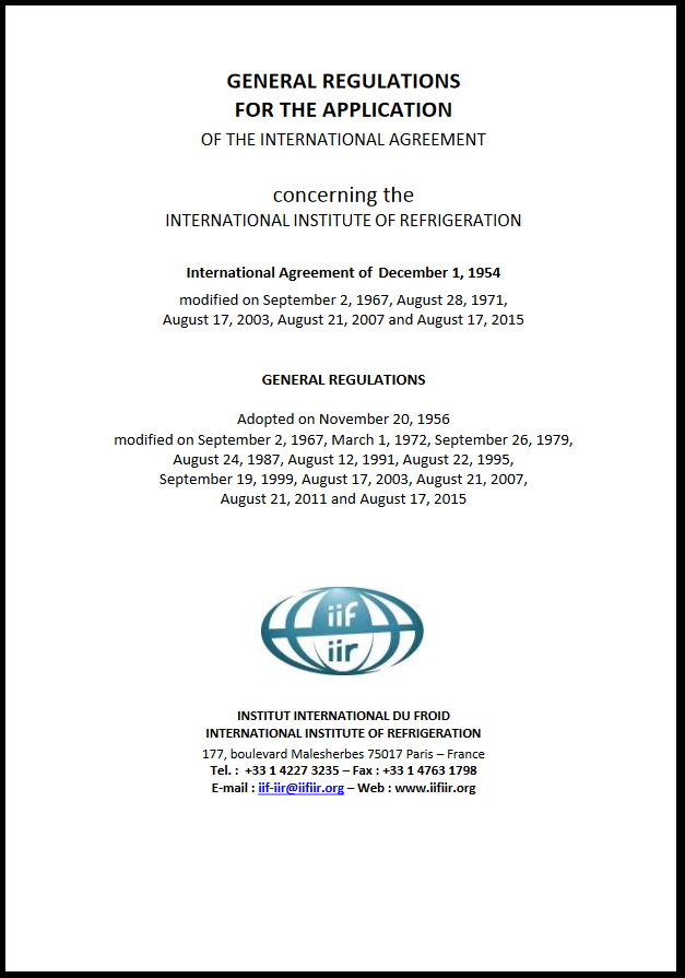 Cover of the general regulations of the IIR